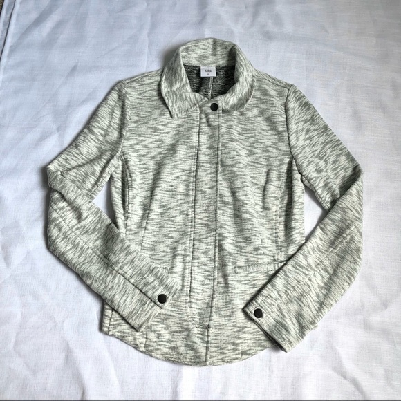 Cabi Neo Gray / White Heathered Knit Moto Jacket | Style #5102 Size Small - Picture 5 of 11